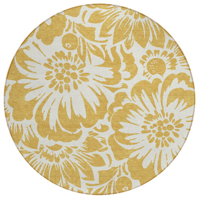 Tapis d'intérieur rond antidérapant rond 8 pi doré et blanc