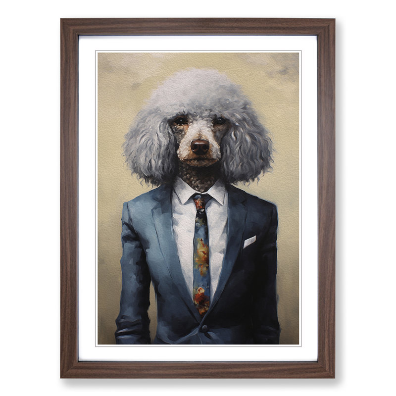 Poodle In A Suit No.5 - Single Picture Frame Print on Wood, Walnut Framed, 34cm H x 25cm W x 2cm D