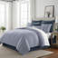 Ensemble de housse de couette à rayures en coton indigo / blanc Walker-110450163