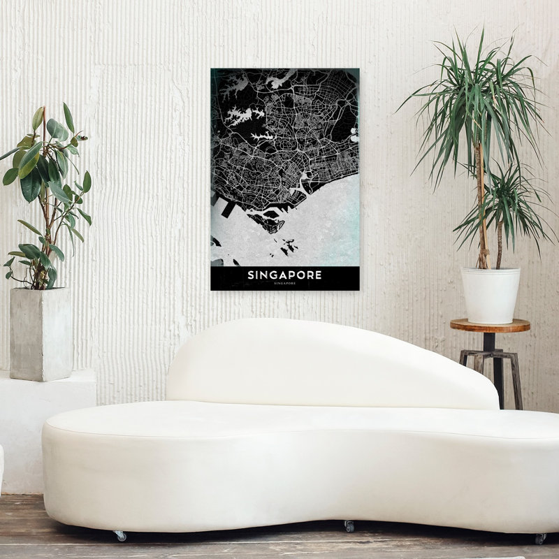 Modern Singapore City Map Abstract Contemporary Architecture City Wall Art Print 1 Piece Wrapped Canvas Wall Art
