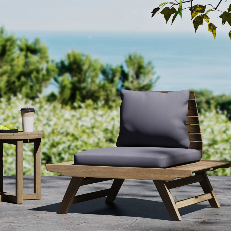 Chaise d'extérieur avec rembourrage et siège large - doublure en bois gris foncé agrandie