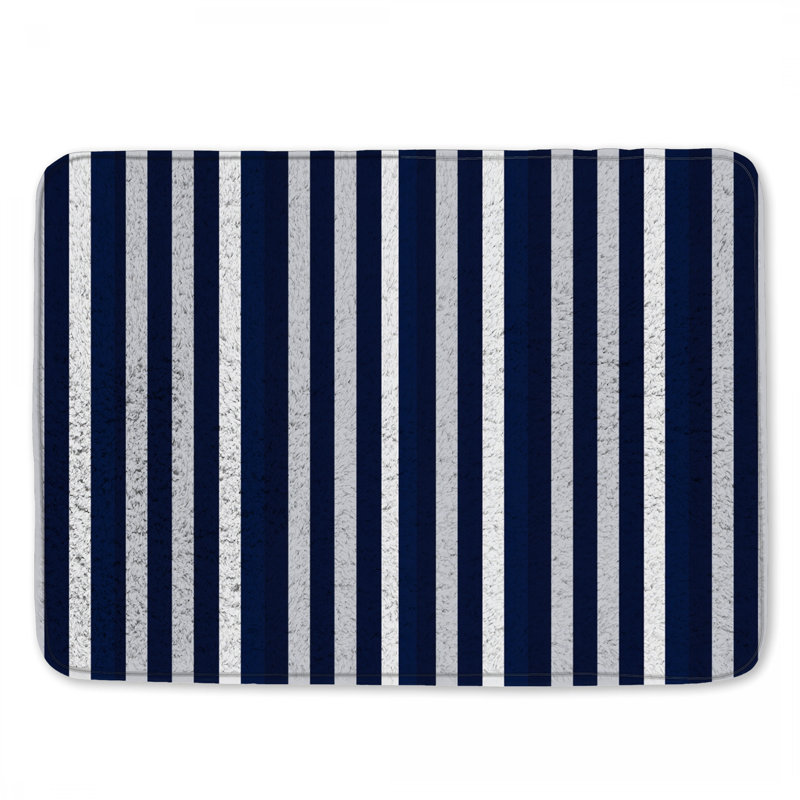 Tapis de bain bleu à rayures, L 24 po x L 17 po