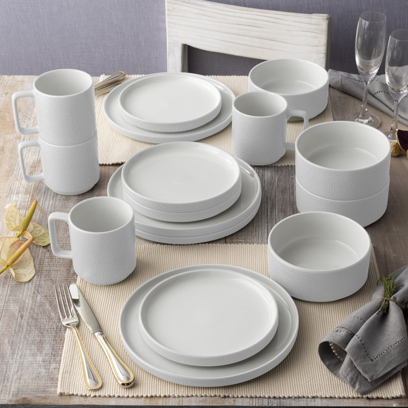 Service de table 16 pièces Noritake ColorTex Stone, service pour 4, Blanc
