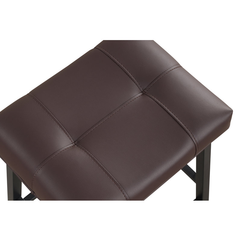 Set of 2 Leather Bar Stools with Curved Saddle Seats for Kitchen Island, Industrial Counter Height Stools with Sturdy Metal Base