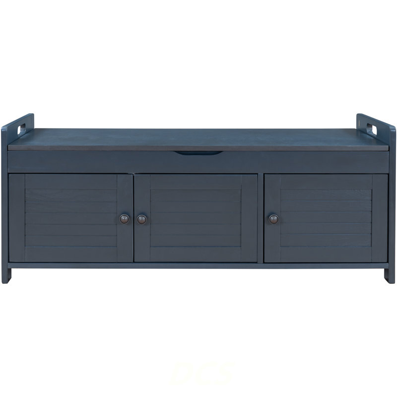 Storage Bench With 3 Shutter-Shaped Doors, Shoe Bench With Removable Cushion And Hidden Storage Space (Antique Navy, OLD SKU: WF284226AAM), Shoe Storage