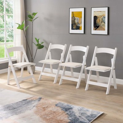 Ensemble de chaises pliantes rembourrées, peu encombrantes et faciles à transporter, 4 pièces, coussin beige / tablette blanche, idéal pour la salle à manger