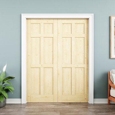 Double porte intérieure 60 po x 60 po en bois de pin 60 po x 60 po, bois de pin naturel, peinturable et imperméable