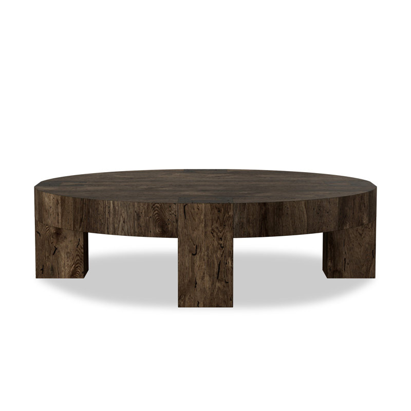 Abaso Round Coffee Table-Rustic Wormwood Oak, Ebony Rustic Wormwood Oak, 15" H x 55" W x 55" D