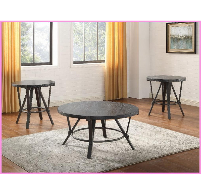 Table basse Portland gris bronze industriel - placages de frêne, base en fer, assemblage facile et amp; Niveleurs réglables