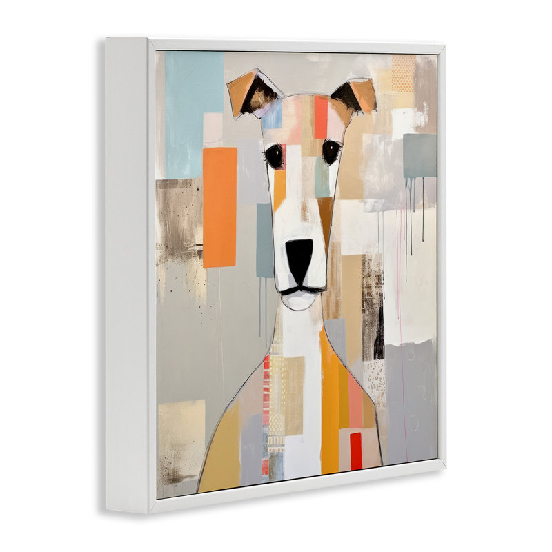 Az-111-Collage abstrait de visage de chien encadré, Giclée encadrée blanc bord de mer, H 17 po x l 17 po x P 1,5 po