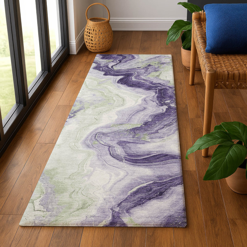 Premium Machine Washable Mayfield AMF1862 Swirls Rug, Runner 2'3" x 7'6"