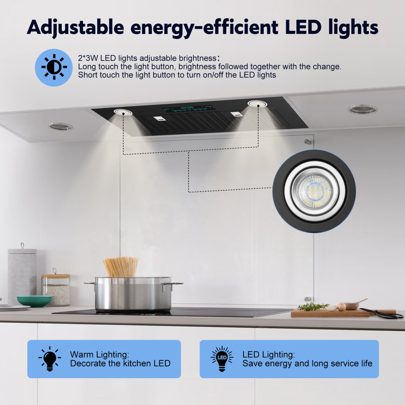 30" 900 CFM Insert Range Hood, Ducted/Ductless Convertible, 4 Speed Ultra-Quiet Operation, Remote/Touch/Gesture Control, Delayed Shutdown, Timer, Dishwasher-Safe Stainless Steel Baffle Filter, Charcoal Filter, Warm LED Lighting, Black 