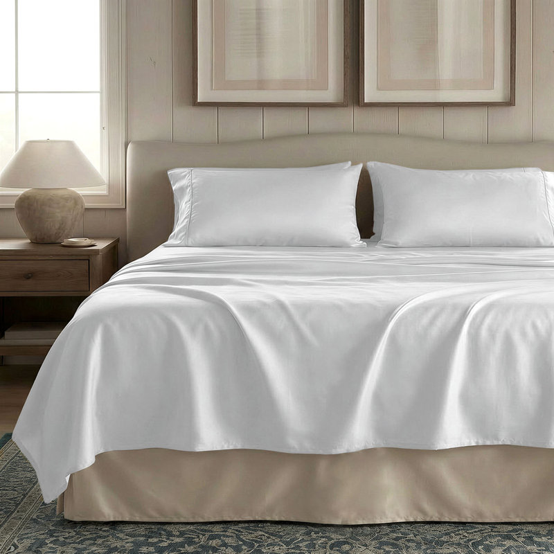 Ensemble de draps 100% coton Supima 1000 fils Threadmill, Blanc brillant, Ensemble de draps pour très grand lit avec 2 taie