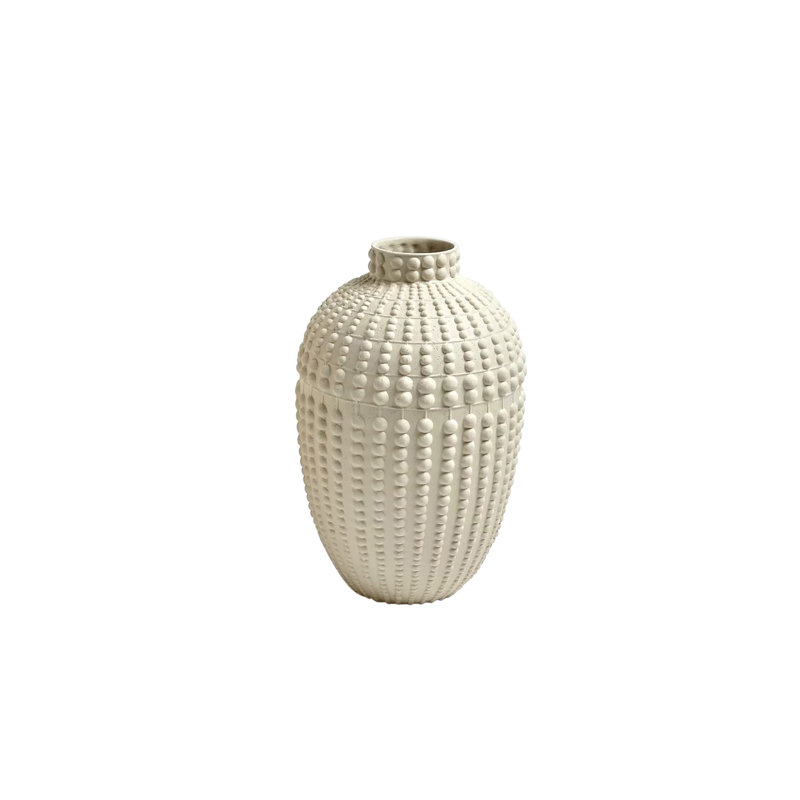 Nail Head Vase-Rustic White, 12" H x 8" W x 8" D