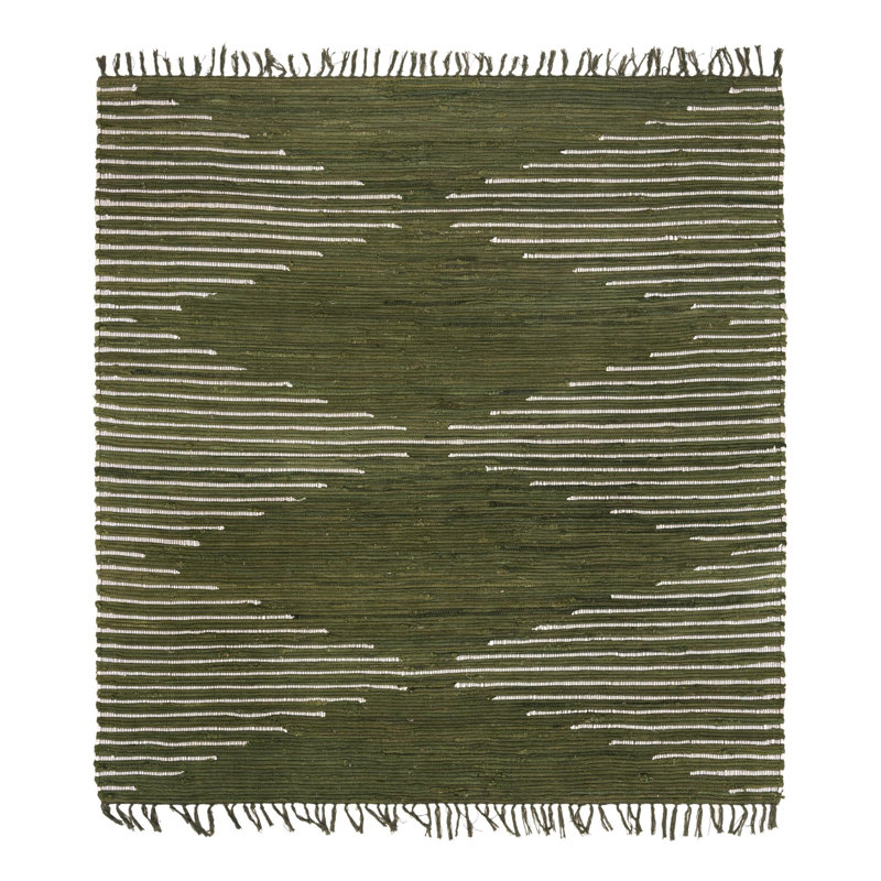 Tapis vert en coton tissé à plat à la main Justice, Carré 10 pi