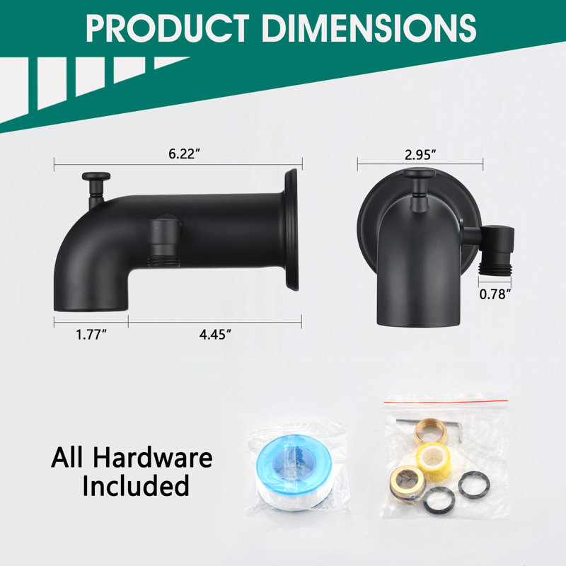 Wall Tub Spout with Diverter, Matte Black