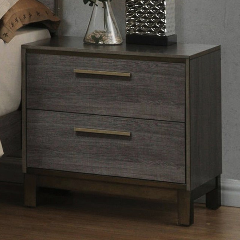 Table de chevet de chambre à coucher avec finition deux tons gris antique et placage de papier côté bois massif pour la décoration intérieure
