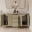 Meuble-lavabo festonné à double cuve 60 pouces - Satin olive - Avec plateau - Boutons en nickel brossé-1868364673