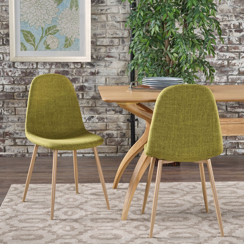 Ensemble de 2 chaises de salle à manger - 100% polyester revêtu, pieds en fer finition bois (vert et brun clair)