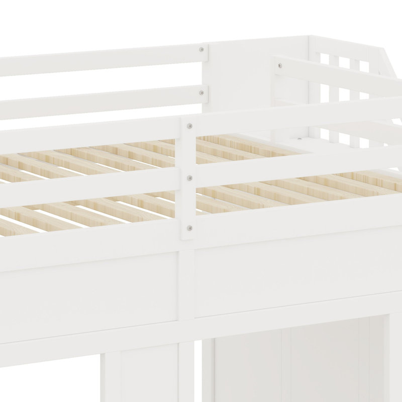 Lit mezzanine avec escalier de rangement et éclairage DEL intégré pour les chambres d'enfants, Full, White