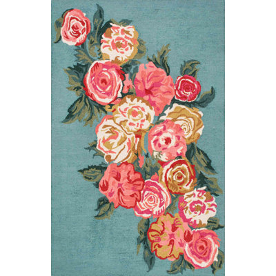 Tapis bleu clair / rose en laine / coton crocheté à la main Jeanlouis