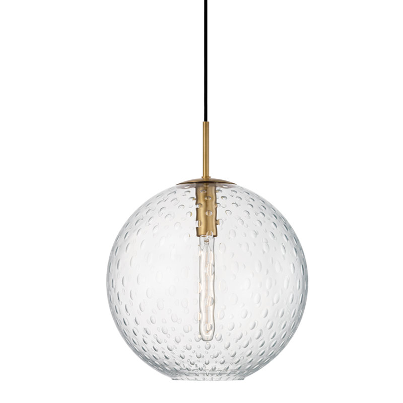 Rousseau 1 Light Pendant, 12.75" H X 11.25" W X 11.25" D, Clear, Aged Brass