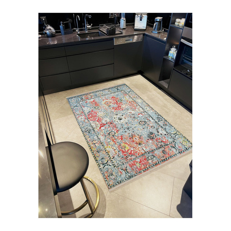 Tapis décoratif délavé à la machine à détails délavés de la collection Barcelona, Rectangle 3 pi 3 po x 4 pi 11 po