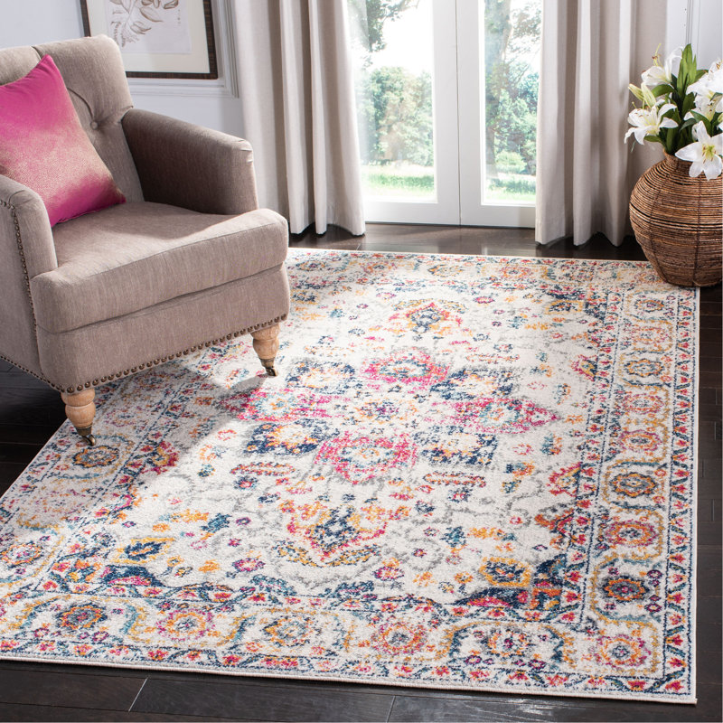 Tapis oriental fuchsia et ivoire Christa, Rectangle 9 pi x 12 pi