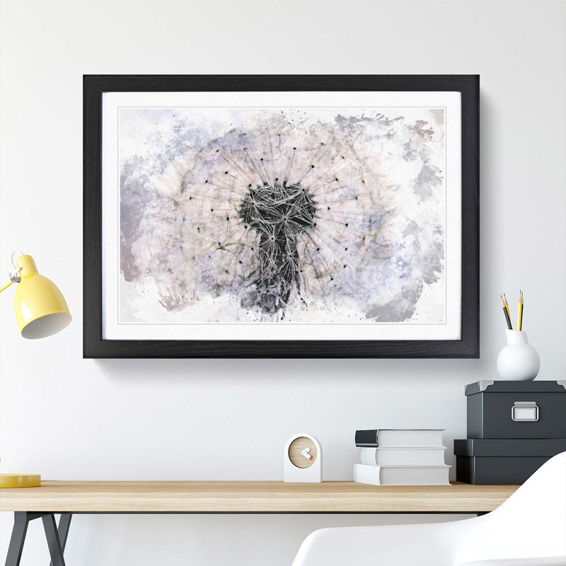 A Dandelion Flower in Abstract - Picture Frame Painting Print, 48cm H x 65cm W x 2cm D, Black Framed