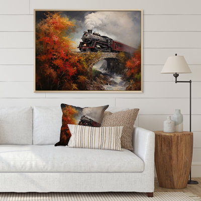 «Steamtrain Crossing Autumn Bridge», reproduction d'art sur toile