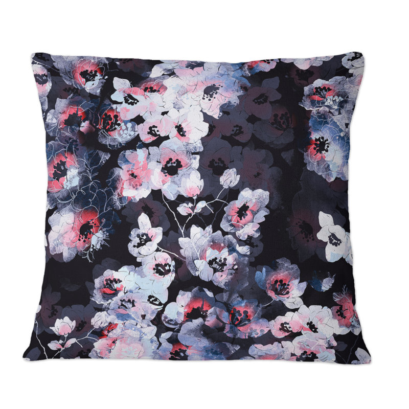 Motif de gravures délicates fleurs de cerisier - Coussin décoratif à motif, 18 po x 18 po