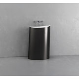 Vast Studio Aged Brass/White Freestanding Pedestal Sink – Sculpted Solid Surface Basin with Curved Modern Silhouette & Seamless Luxury Matte Finish