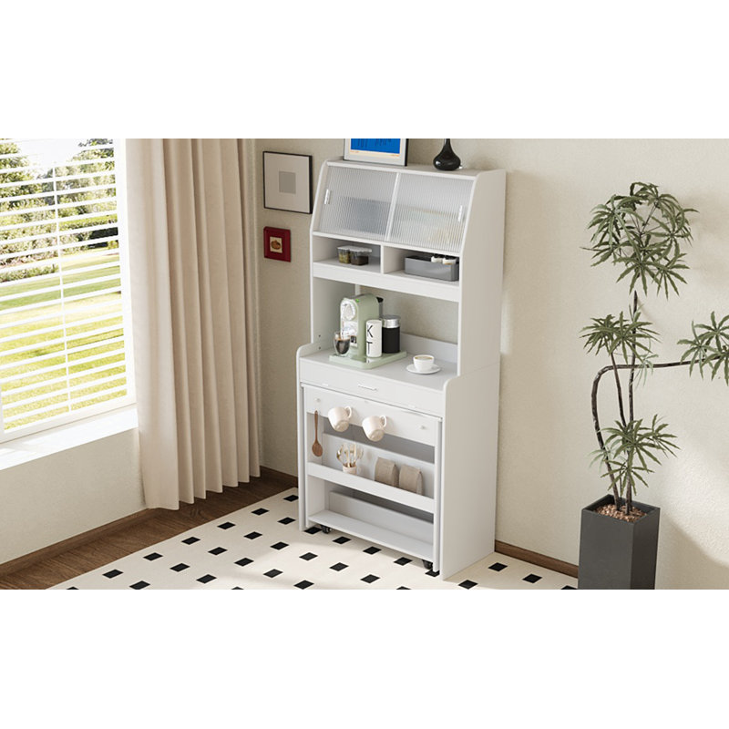 Armoire de cuisine avec huche et table de salle à manger pliable, Blanc