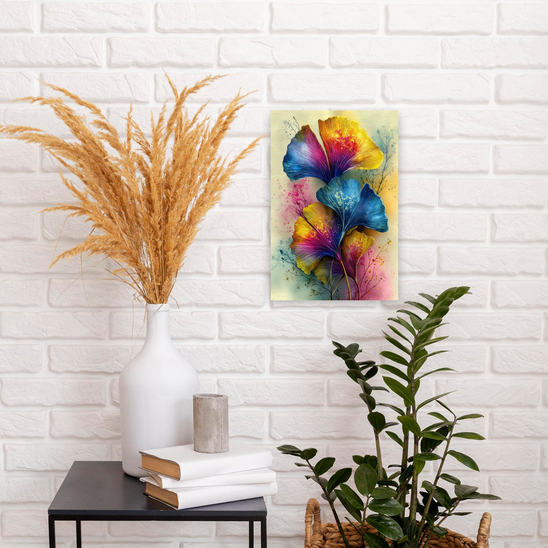 Vibrant Ginkgo Leaves Abstract Colorful Modern Nature Plant Wall Art Print