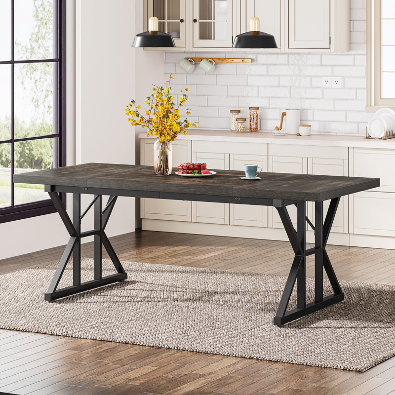 Table de salle à manger TribeSigns Taneja, H 29,52 po x L 70,86 po x l 31,49 po, Noir, Chêne noir
