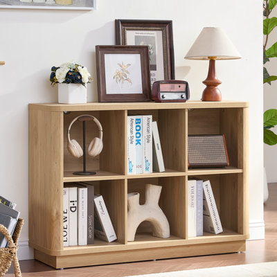 Bibliothèque à 6 cubes, bibliothèque horizontale de 40 po de large avec bord incurvé, bibliothèque en bois à 2 niveaux avec base, bibliothèque moderne pour chambre à coucher, bureau, vestibule