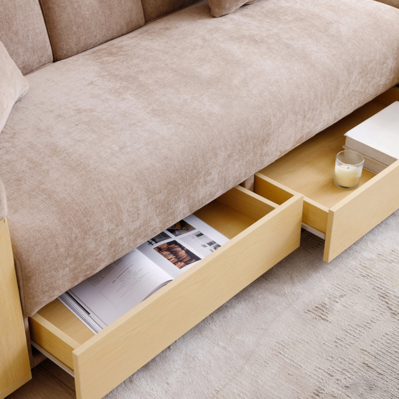 Convertible Sleeper Sofa Couch,Multifunctional Double Folding Sofa Bed,Storage Ottoman And Sofa Arm With  Box And Drawer, Drop Down Table With 2Cup Holders For Living Room,Apartment,Office