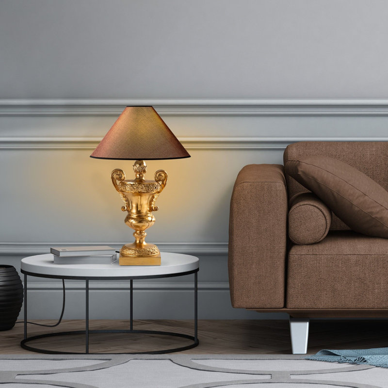 Elegant Baroque Table Lamp, Gold Finish, 19.7 x 19.7 x 30.3 inches | 100% Polyester Fabric Shade, Cap Size: Ø4.7 x H9.8 inches | E27 Socket, Max 40W | Perfect for Glam Home Decor, Stylish & Functional Lighting