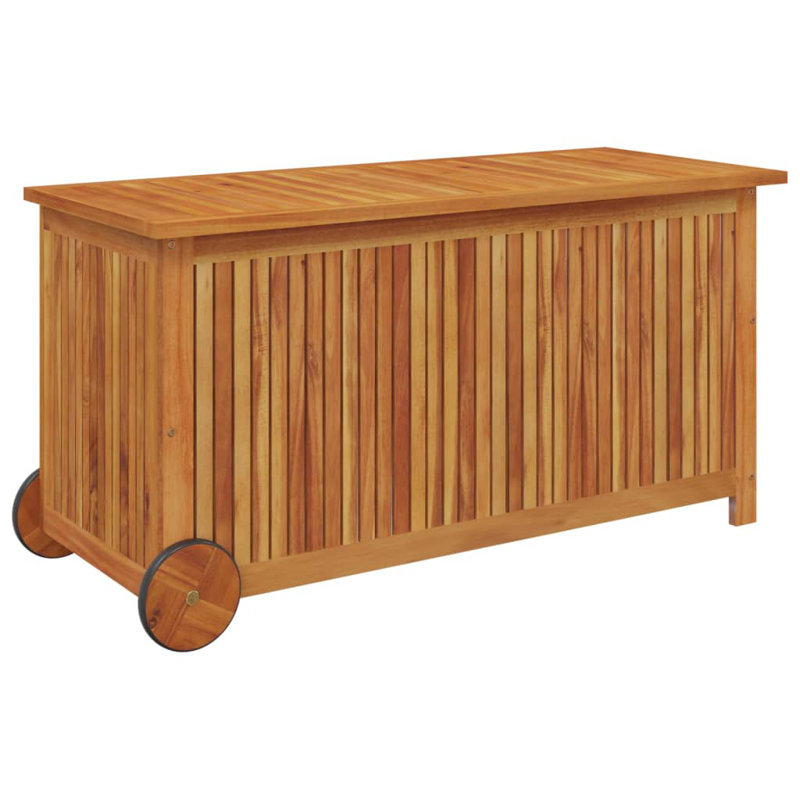 Dakota Fields Antiana 113cm W Water Resistant Acacia Solid Wood Deck Box with Wheels in Brown