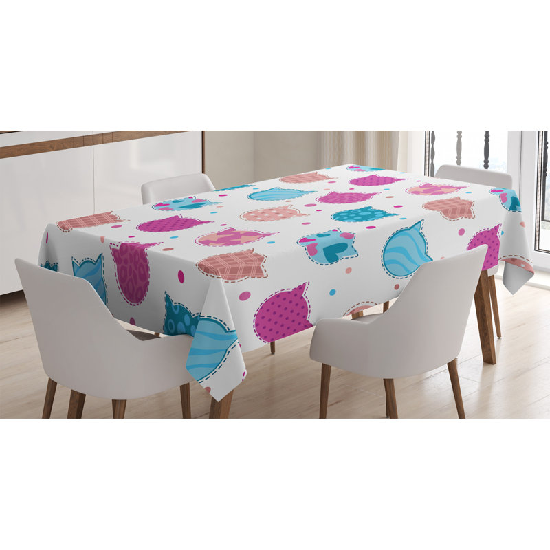 Nappe ambesonnee, silhouette de têtes pour chat avec étoiles, carreaux et rayures, housse de table rectangulaire pour décoration de cuisine de salle à manger, 52 po x 70 po, fuchsia et bleu