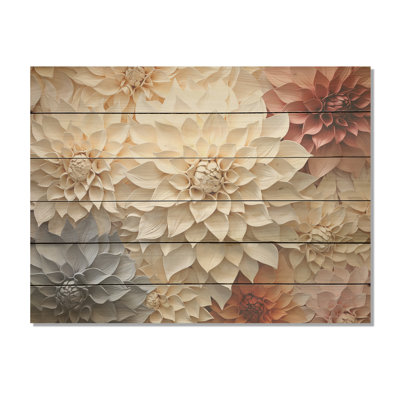 Bouquet Of Dahlia Flowers I - Dahlia Wood Wall Art On Natural Pine Wood
