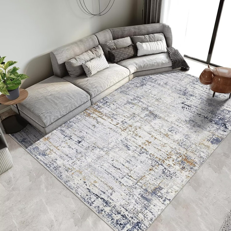 Tapis abstrait lavable pour tapis de salon antidérapant, Rectangle 9 pi x 12 pi