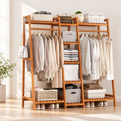 Bamboo Luxury 51" W Garment Storage Shelf Coat Clothes Hanging Rack