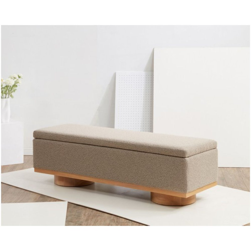 Chrysteen Boucle Upholstered Storage Bench, Camel/Light Brown