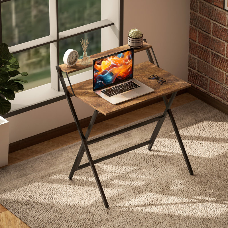 Rectangular Writing Desk, 86.5cm H x 81.5cm W x 62cm D, Walnut/Black