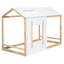 Lit plateforme simple avec toit et fenêtre en blanc + naturel - fabriqué en bois de pin massif pour la taille de la chambre à coucher et la fenêtre-547929785