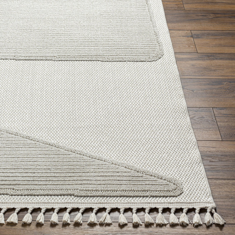 Abstract Machine Woven Polyester Area Rug in Cream, Rectangle 7'10" x 10'