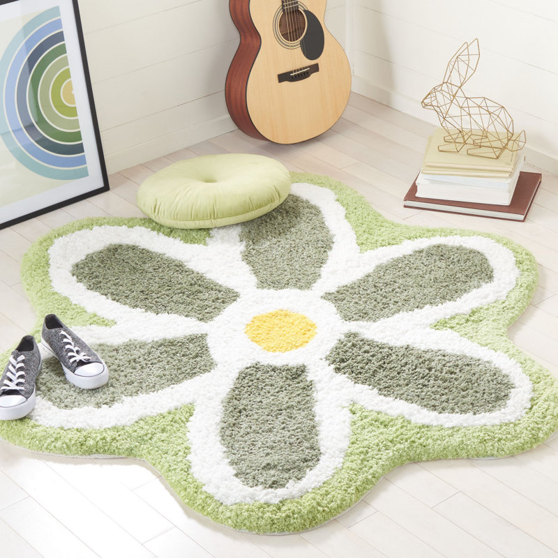 Tapis ivoire / vert Kanesia Novelty 902, Rond 5 pi
