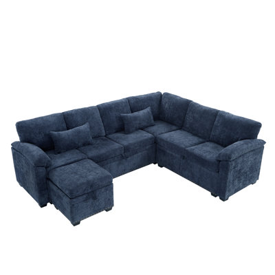 97 Inch L-Shaped Corner Sectional Sofa Couch With Seat And Storage Ottoman,Chenille Fabric Corner Couch With 7 Seats & 2 Pillows For Living Room
