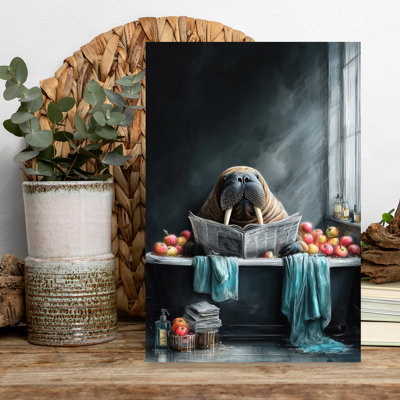 Walrus In Bathtube 2 Contemporary Animal Wall Art